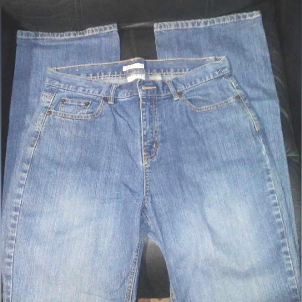 "AXCESS" Stretchy Faded Denim Mid-rise Straight Leg Blue Jeans